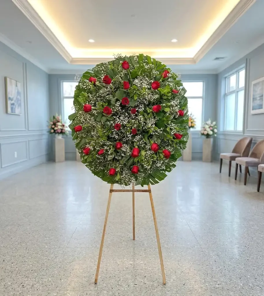 Nuestras corona de rosas destacan por su belleza natural y simbolismo profundo, representando amor, respeto y despedida